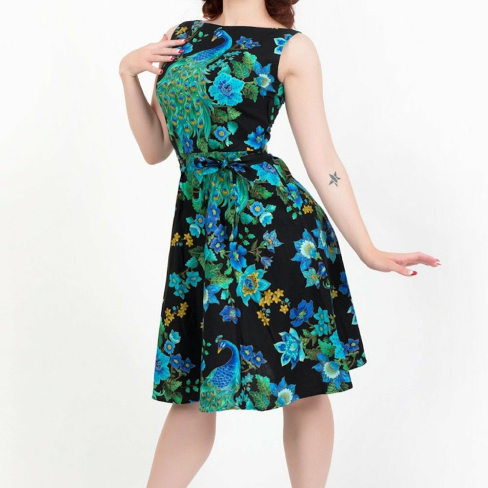 Heart of Haute A-line dress peacock 50s pinup